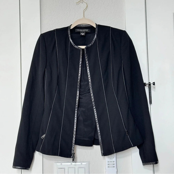 RARE Ralph Lauren Black Label Made in Italy Leather Trim Blazer Jacket Size 2 - Picture 4 of 13